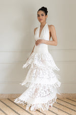 Load image into Gallery viewer, White Lace Tiered Skirt With Sequin Fringe
