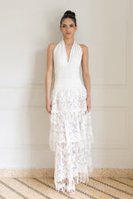 Load image into Gallery viewer, White Lace Tiered Skirt With Sequin Fringe