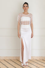 Load image into Gallery viewer, White Lace Top And Silk Skirt Outfit