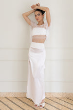 Load image into Gallery viewer, White Lace Top And Silk Skirt Outfit
