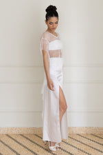 Load image into Gallery viewer, White Lace Top And Silk Skirt Outfit

