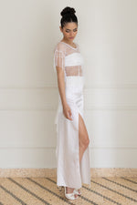 Load image into Gallery viewer, White Lace Top And Silk Skirt Outfit
