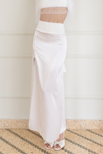 Load image into Gallery viewer, White Satin Maxi Skirt With Back Movement