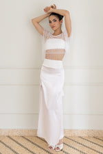 Load image into Gallery viewer, White Satin Skirt With Center-Back Ruffles
