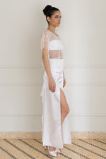 Load image into Gallery viewer, White Satin Skirt With Center-Back Ruffles