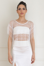 Load image into Gallery viewer, White Sheer Lace Top With Fringe