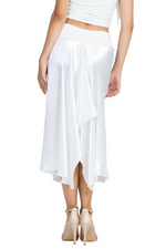Load image into Gallery viewer, White Shiny Satin Midi Skirt With Back Movement