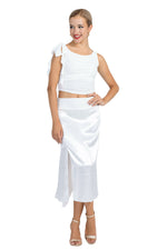Load image into Gallery viewer, White Shiny Satin Midi Skirt With Back Movement