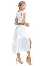 Load image into Gallery viewer, White Shiny Satin Midi Skirt With Back Movement