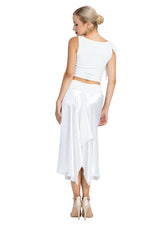 Load image into Gallery viewer, White Shiny Satin Midi Skirt With Back Movement