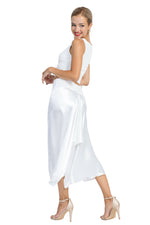 Load image into Gallery viewer, White Shiny Satin Midi Skirt With Back Movement