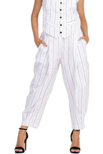 Load image into Gallery viewer, White Striped Tappered Women's Tailored Trousers
