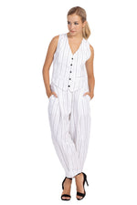 Load image into Gallery viewer, White Striped Tappered Women's Tailored Trousers