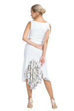 Load image into Gallery viewer, White Tango Skirt With Subtle Lines Print Satin Tail
