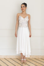 Load image into Gallery viewer, White Two-layered Satin And 3D Lace Open Back Dress
