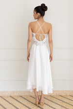 Load image into Gallery viewer, White Two-layered Satin And 3D Lace Open Back Dress
