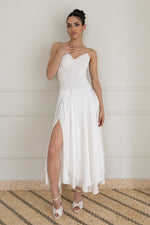 Load image into Gallery viewer, White Two-layer Satin And Lace Open Back Dress
