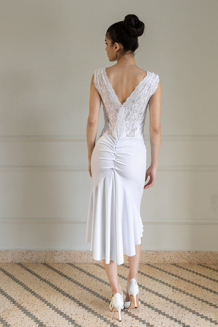 White Velvet Charlotte Tango Dress With Lace Details