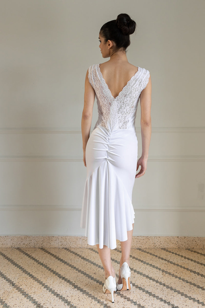 Off White Velvet Charlotte Tango Dress With Lace Details Off White Velvet Charlotte Tango Dress With Lace Details