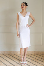 Load image into Gallery viewer, White Velvet Charlotte Tango Dress With Lace Details