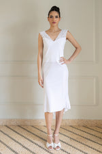 Load image into Gallery viewer, White Velvet Charlotte Tango Dress With Lace Details