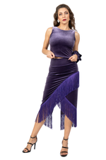 Load image into Gallery viewer, Wrap Velvet Tango Skirt With Fringe