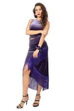 Load image into Gallery viewer, Wrap Velvet Tango Skirt With Fringe