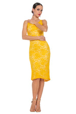 Load image into Gallery viewer, Yellow Lace Keyhole Back Fishtail Dress
