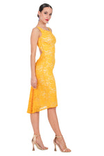 Load image into Gallery viewer, Yellow Lace Keyhole Back Fishtail Dress