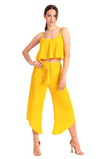 Load image into Gallery viewer, Yellow Waist Tie Asymmetric Cropped Tango Pants

