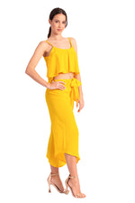 Load image into Gallery viewer, Yellow Waist Tie Asymmetric Cropped Tango PantsYellow Waist Tie Asymmetric Cropped Tango Pants
