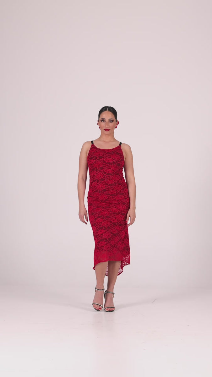Red Lace Keyhole Back Fishtail Dress