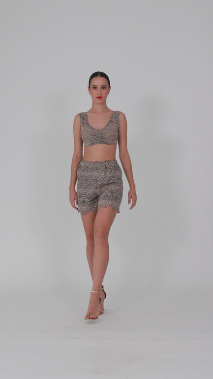 Taupe Lace Dance Shorts