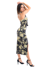 Load and play video in Gallery viewer, Asian Floral Print Velvet Halter Neck Top