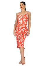 Load and play video in Gallery viewer, Bright Red Floral Fishtail Dress With Adjustable Ruched Keyhole Back