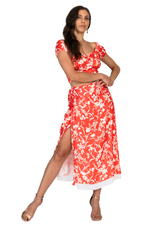 Load and play video in Gallery viewer, Bright Red Floral Two Layer Georgette Wrap Dance Skirt