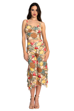 Load and play video in Gallery viewer, Fruity Summer Print Side Ruffled Capri Pants