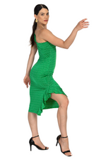 Load and play video in Gallery viewer, Green Polka Dot One-Shoulder Midi Dress With Side Ruffles