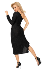 Load image into Gallery viewer, One-sleeve Sparkling Tango Dress With Satin Ruffles