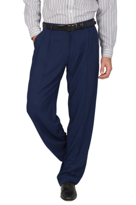 Blue Viscose Tango Pants With Two Pleats