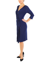 Load image into Gallery viewer, Milonga Wrap Dress With Three Quarter Sleeve - Dark Blue
