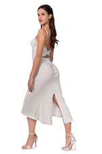 Load image into Gallery viewer, Shiny Ice White Low Back Midi Fishtail Dress
