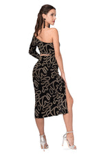 Load image into Gallery viewer, One-Sleeve Midi Dress With Sparkling Gold Details
