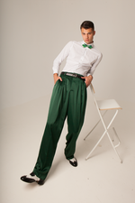 Load image into Gallery viewer, Forest Green Crepe Satin Tango Pants With Four Pleats