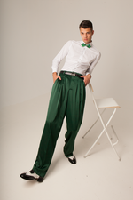 Load image into Gallery viewer, Forest Green Crepe Satin Tango Pants With Four Pleats
