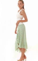 Load image into Gallery viewer, Green Ruffle Hem Polka Dot Skirt