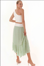 Load image into Gallery viewer, Green Ruffle Hem Polka Dot Skirt