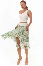 Load image into Gallery viewer, Green Ruffle Hem Polka Dot Skirt