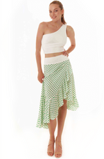 Load image into Gallery viewer, Green Ruffle Hem Polka Dot Skirt
