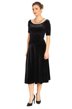 Load image into Gallery viewer, Fit-and-flare Black Velvet Dress
